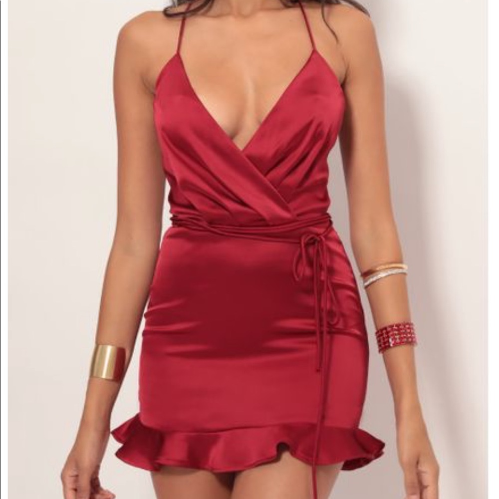 LUCY IN THE SKY Satin Dress in Deep Red